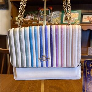 Coach Quilted Shoulder Bag in Pastel Rainbow with Gold Chain